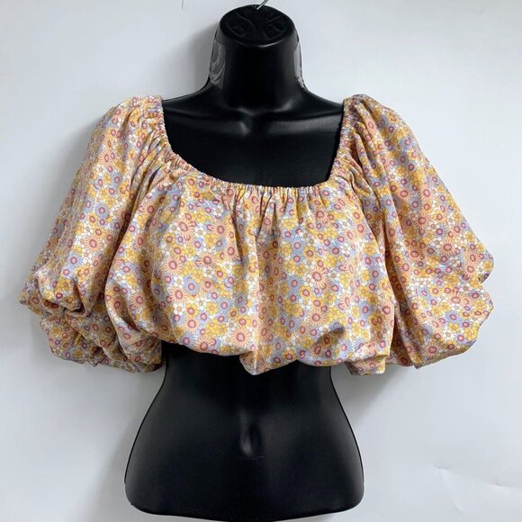 Zara Women's Floral Off the Shoulder Satin Effect Crop Top Size M NWT - Picture 1 of 14